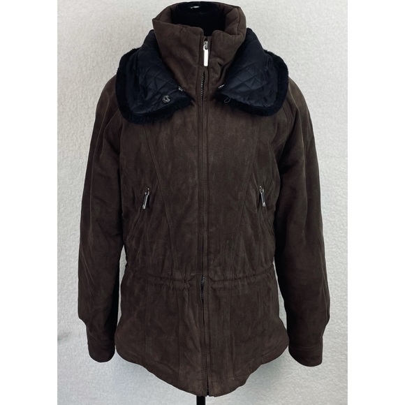 (VTG) METROPOLIS • Brown/Black Suede Fur Trim Jacket - Picture 10 of 16